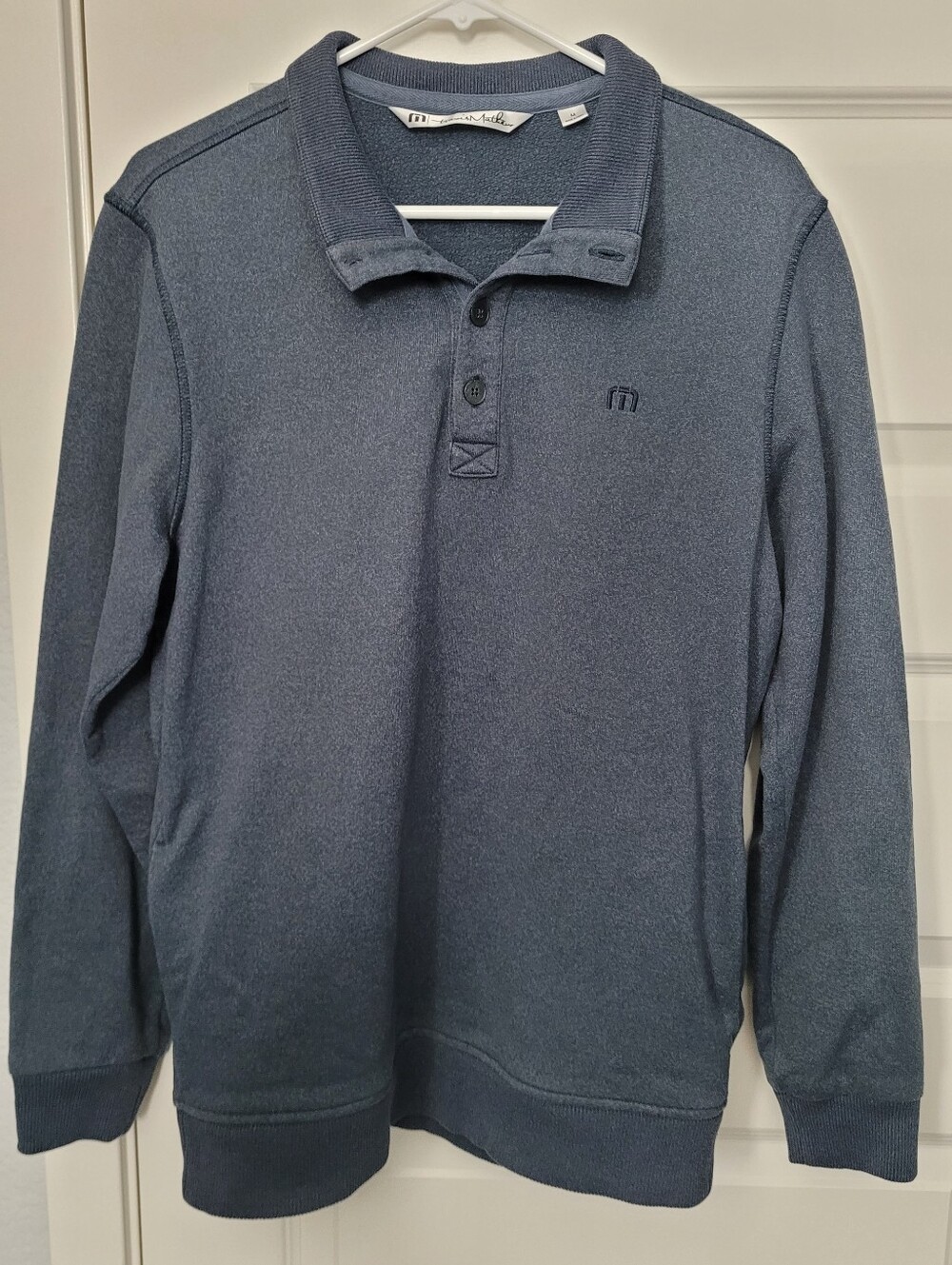 TravisMathew Men’s Medium Heavy Pullover Long Sleeve Polo Gray Blue Fall Winter